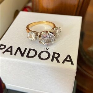 Gold Tone Three-Stone Cubic Zirconia Ring - White Stones size 6